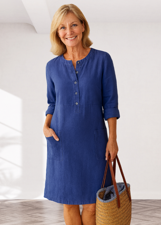 Casual Classic Mid-Length Dress for Women – Loose Fit with Pockets