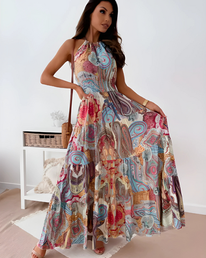 Robe Maxi Bohème Élégante Femme – Style Fluide Sans Manches à Dos Nu