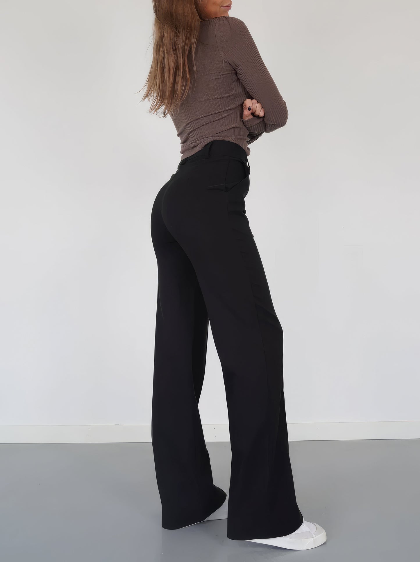 Pantalon Taille Haute à Jambes Droites