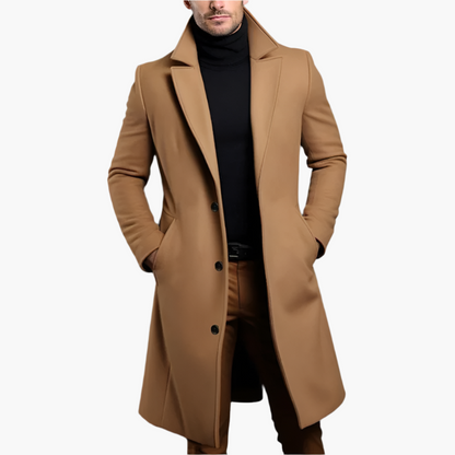 Manteau Classique Homme à Boutonnage Simple en Mélange Laine – Trench Élégant d’Hiver