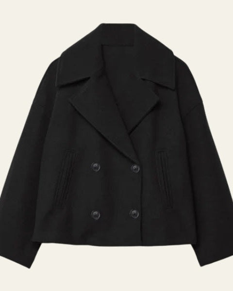Manteau court femme croise en laine - Minimaliste et elegant