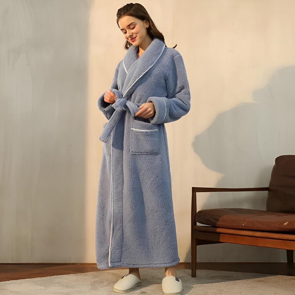Peignoir de Confort Sherpa Unisexe – Robe de Chambre Douce en Molleton Chaud avec Ceinture et Poches, Vêtement d’Hiver Douillet pour Hommes et Femmes