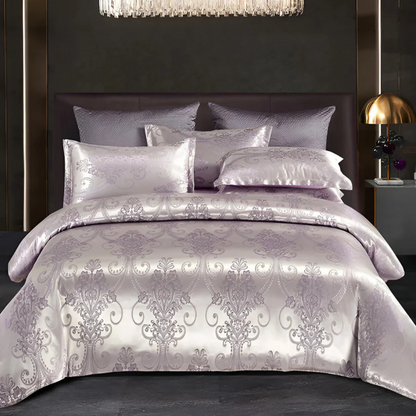 Parure de lit satin de luxe – Housse de couette élégante avec motif jacquard