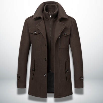 Manteau Peacoat en Laine Mélangée pour Homme – Veste à Double Col avec Fermeture Zippée Intégrale