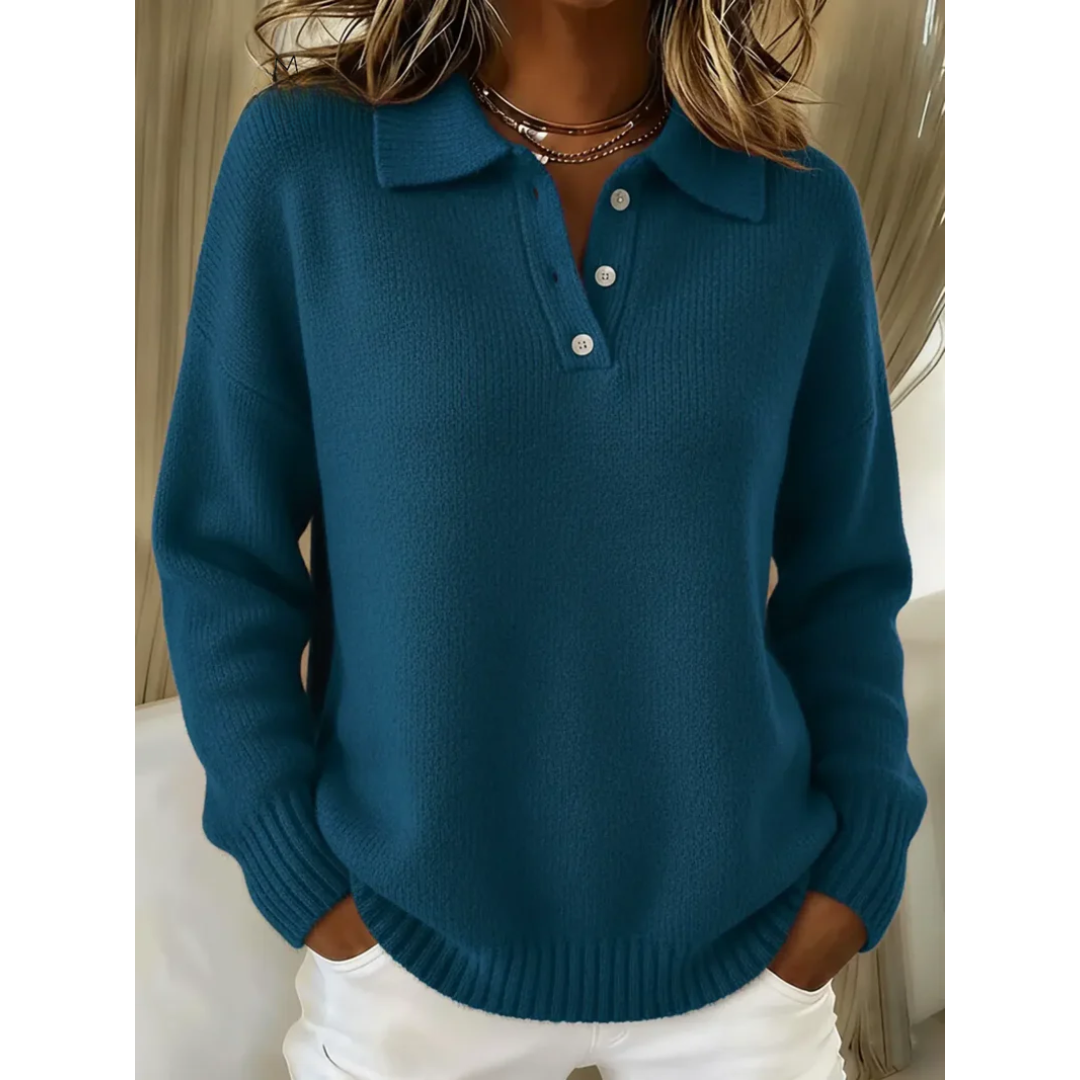 Pull Maille Femme Coupe Ample – Polo Col Classique Manches Longues