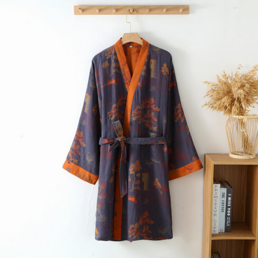 Peignoir Kimono en Coton Luxueux au Style Élégant Intemporel