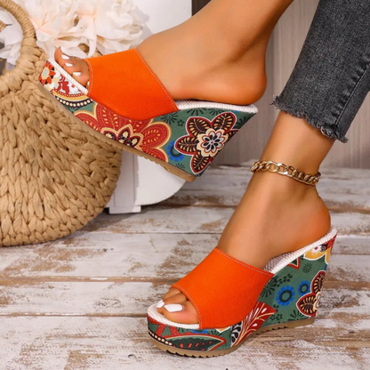 Sandales Femme Bohème à Talon Compensé Velours – Style Élégant Confort Été