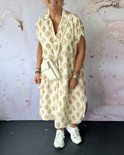 Robe Midi Décontractée en Lin Femme – Robe d’Été Légère à Col en V