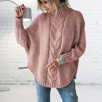 Pull en maille col roulé bleu pour femme – Chandail ample et décontracté