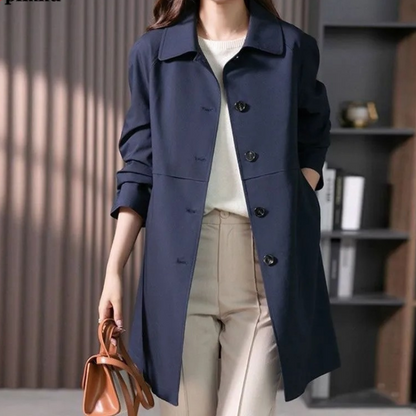 Manteau trench mi-long élégant pour femme – Manteau boutonné confortable