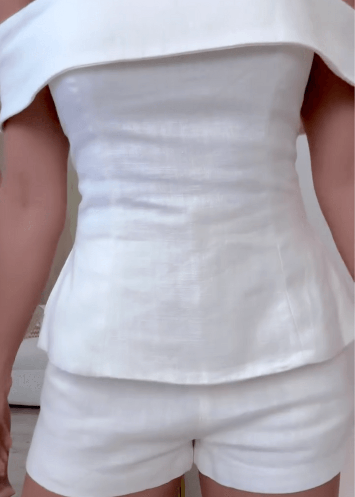 Ensemble Deux-Pièces Femme en Coton-Lin Blanc – Tenue Élégante et Légère