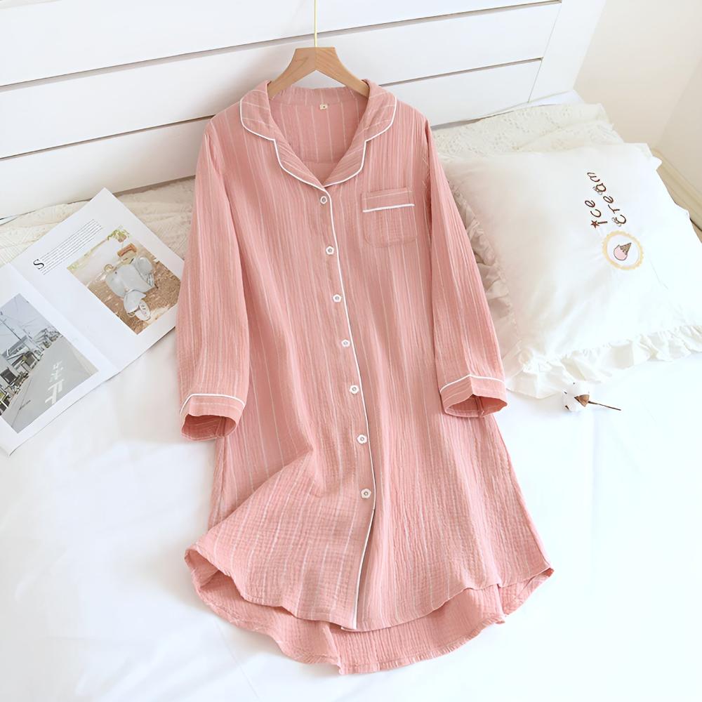 Chemise de Nuit en Coton Rayures Pastel