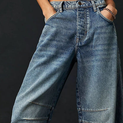 Jean Barrel Large Jambe Large Taille Moyenne Stretch Femme – Denim Décontracté Baggy