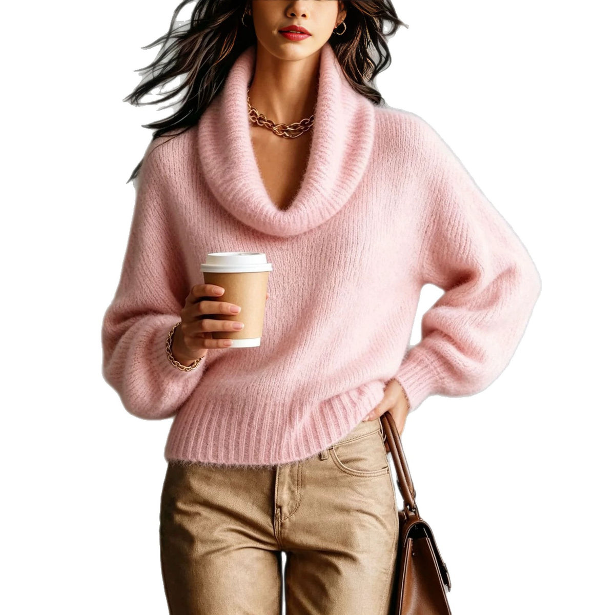 Pull col roule femme manches bouffantes - Doux et tendance