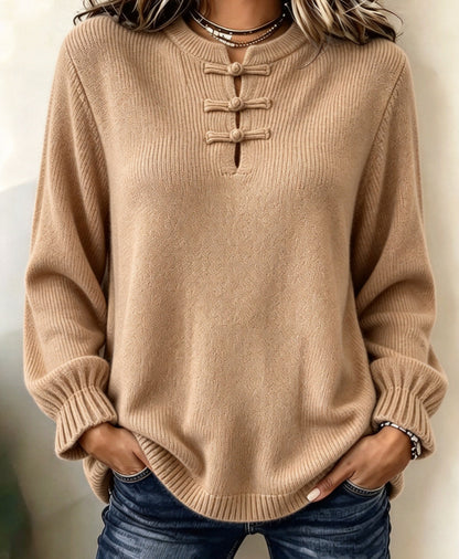 Women's knit sweater - Mock neck and relaxed fit