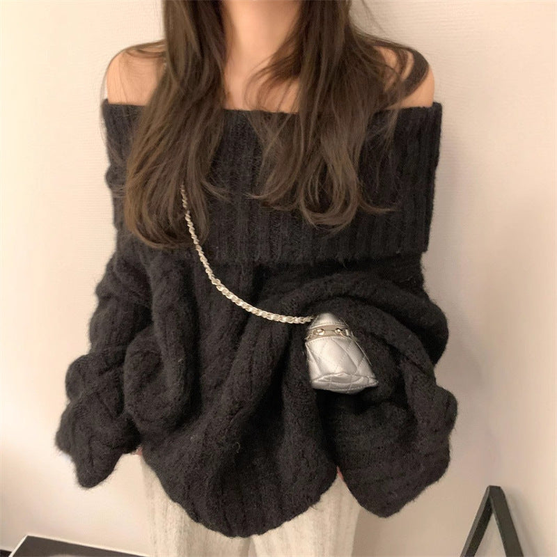 Pull femme en maille effet vison synthétique épaules dénudées – Style doux, douillet et élégant