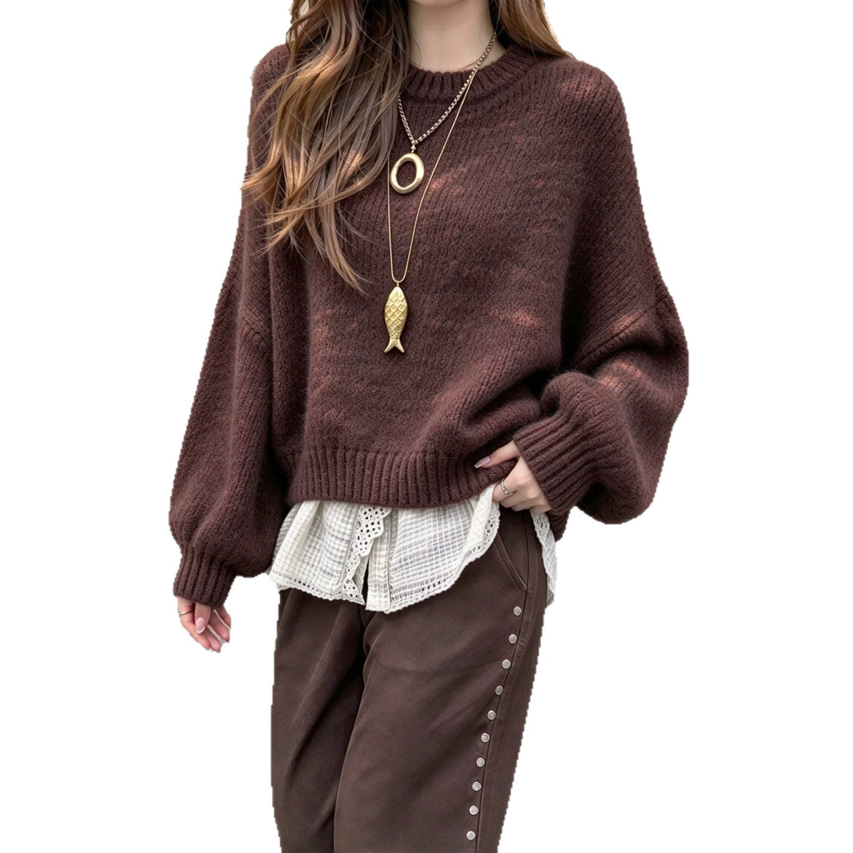 Maglione rétro da donna con maniche a lanterna - Morbido e femminile