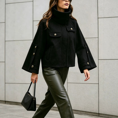 Manteau court femme ample a col montant - Elegant et chaud
