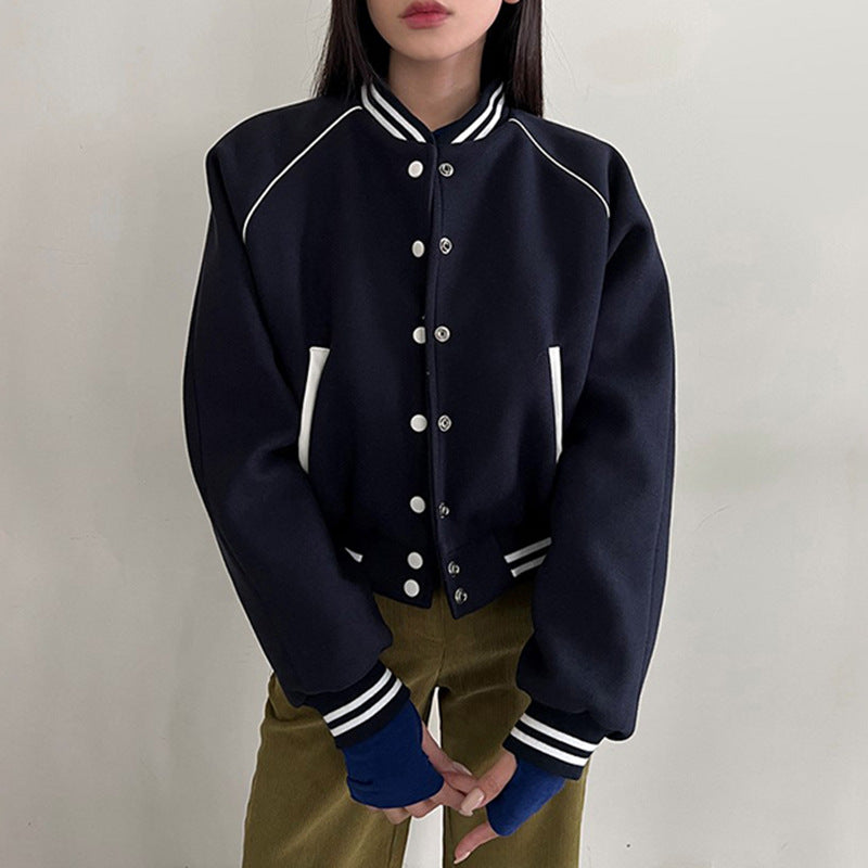 Veste de Baseball Patchwork Contrastée pour Femme | Idéale pour l’Automne et l’Hiver