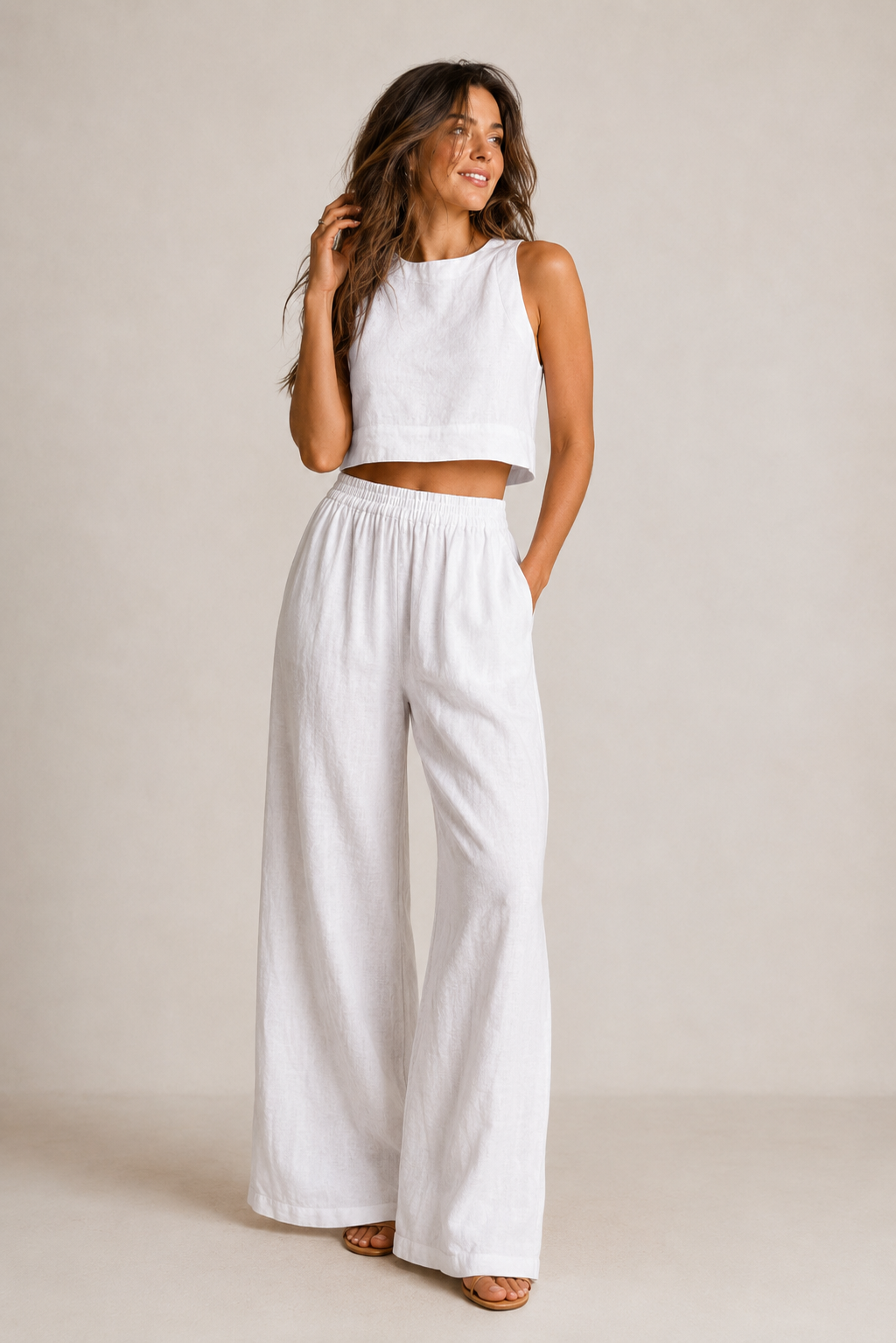 Women's summer cotton two-piece set - Light and natural