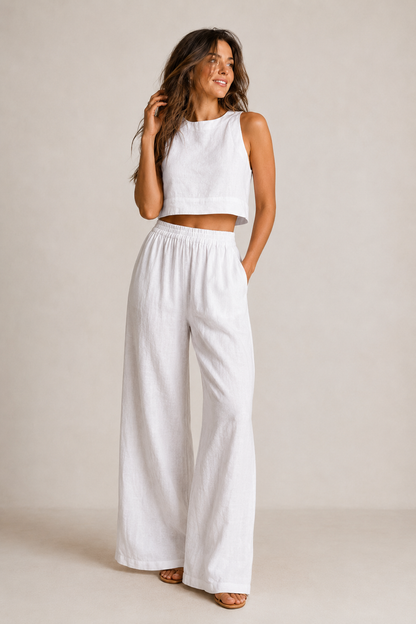 Women's summer cotton two-piece set - Light and natural