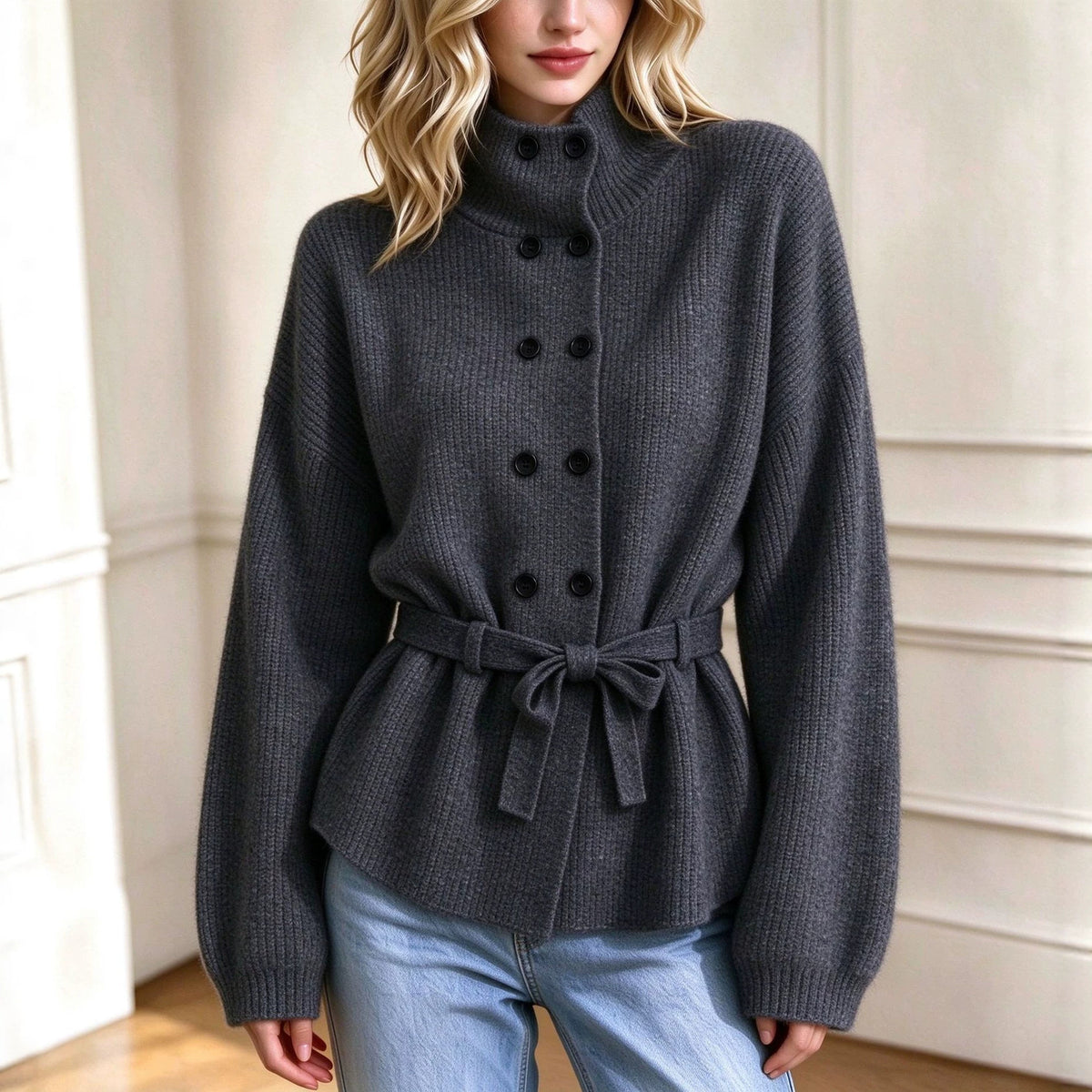 Cappotto da donna in maglia doppiopetto – Elegante e caldo