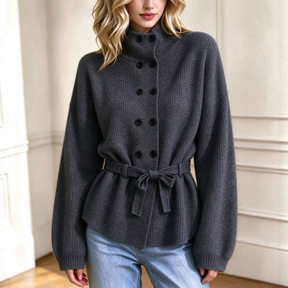 Cappotto da donna in maglia doppiopetto – Elegante e caldo