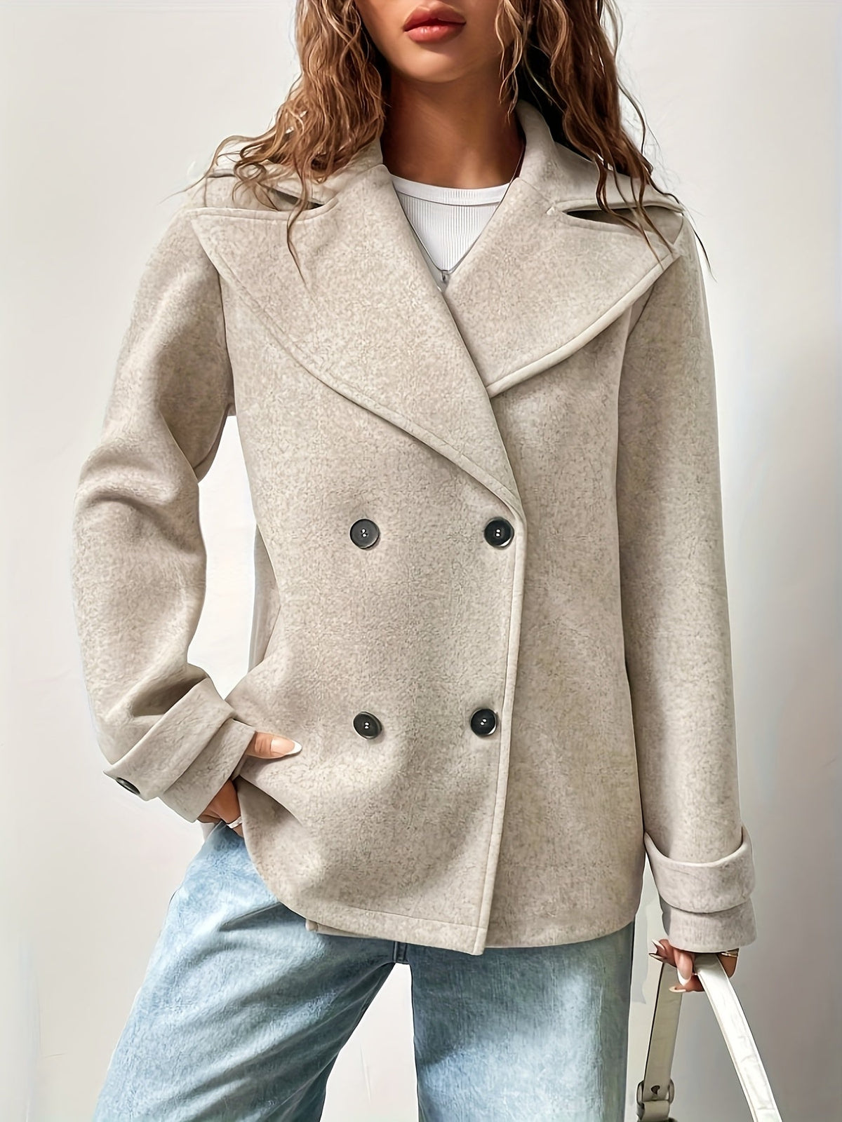 Caban beige oversize da donna - Elegante e strutturato