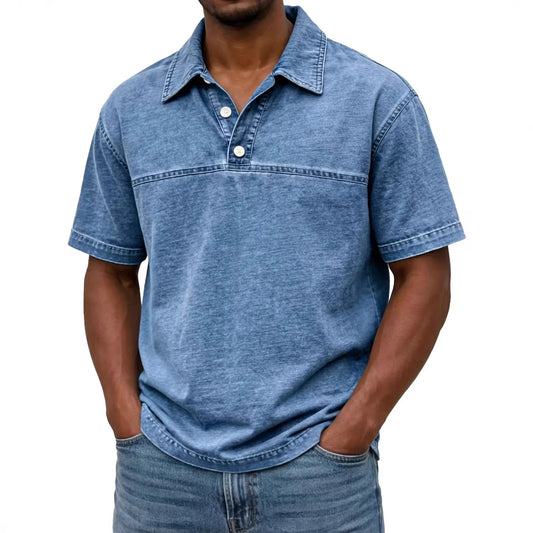 Elegant solid color vintage men's polo – Short-sleeved top
