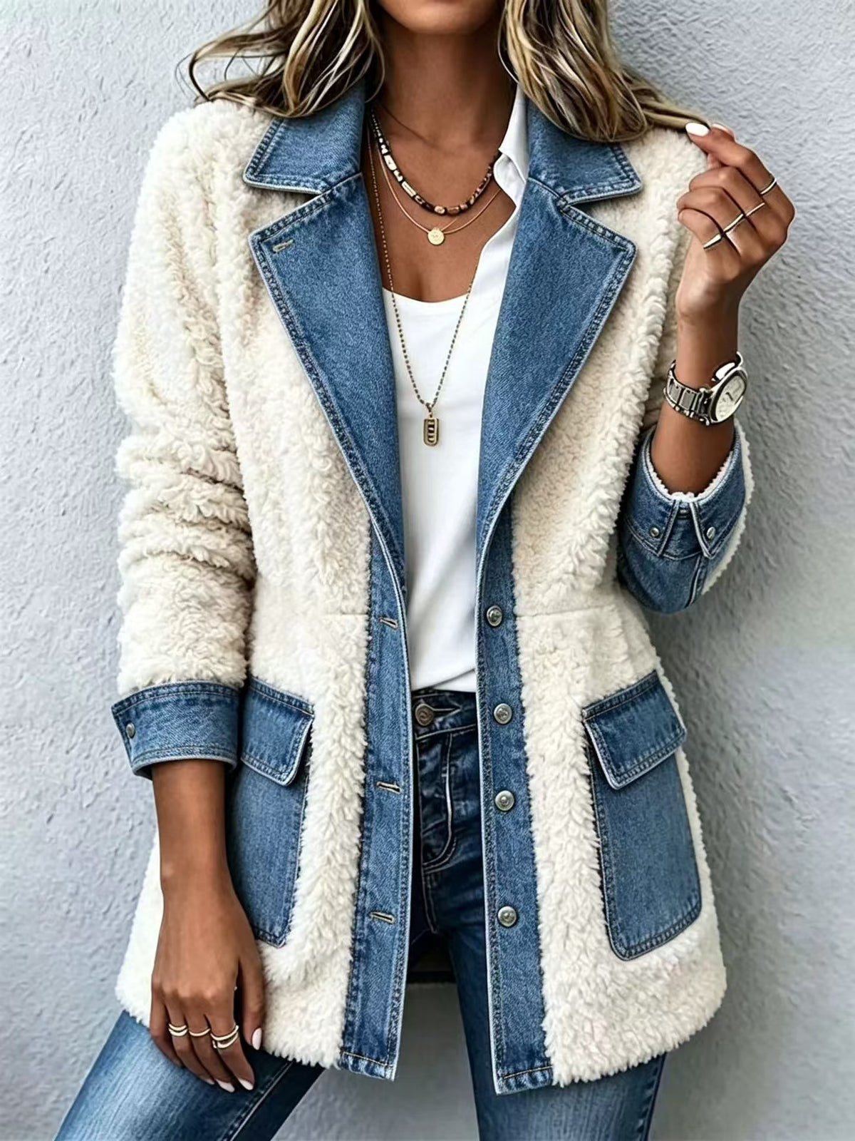 Women's denim patchwork cardigan - Warm and original