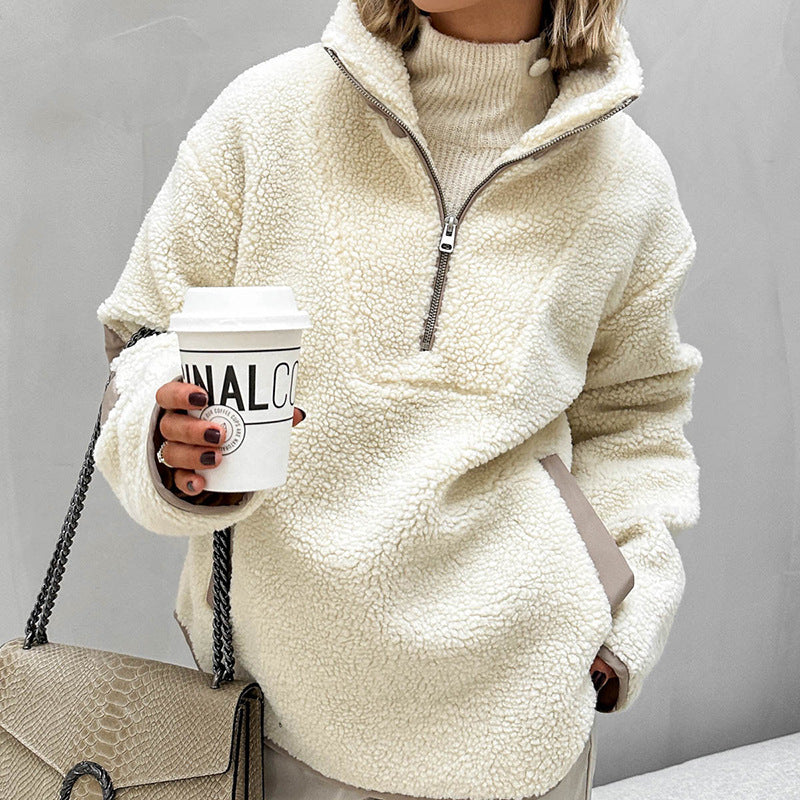 Pull Doux en Laine Polaire pour Femme à Revers – Coupe Ample et Chaleur Confortable