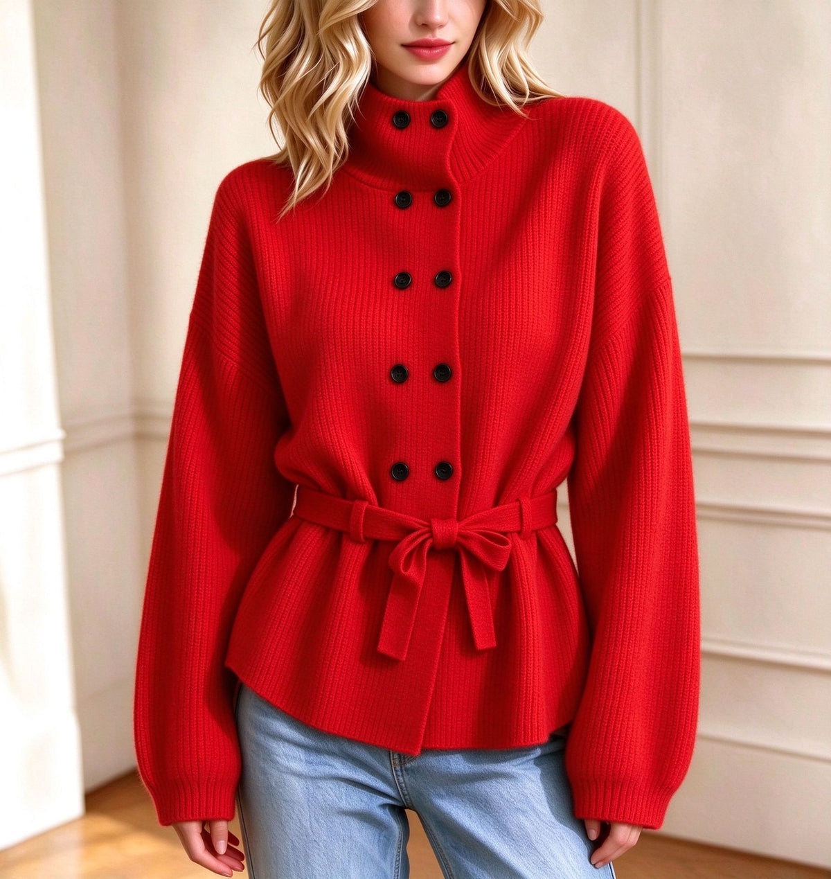 Cappotto da donna in maglia doppiopetto – Elegante e caldo