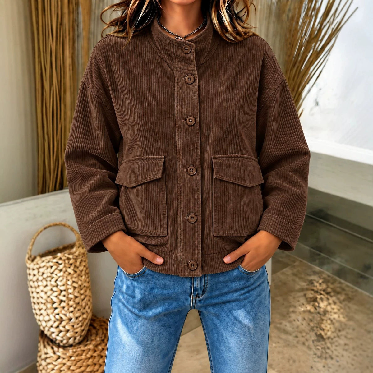 Women's corduroy shirt with pockets - Casual and practical