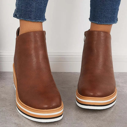 Bottines à plateforme en cuir avec fermeture éclair pour femme – Confort et style quotidien