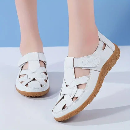 Sandales orthopédiques confortables en cuir à bout ajouré pour femmes – Respirantes, légères et de soutien pour l’été décontracté