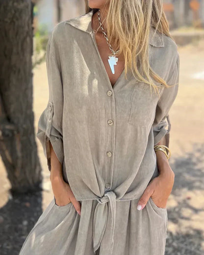 Ensemble Deux-Pièces Femme Décontracté et Tendance – Chemise à Manches et Pantalon Large Confortable