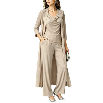 Completo donna 3 pezzi con cardigan lungo e pantaloni