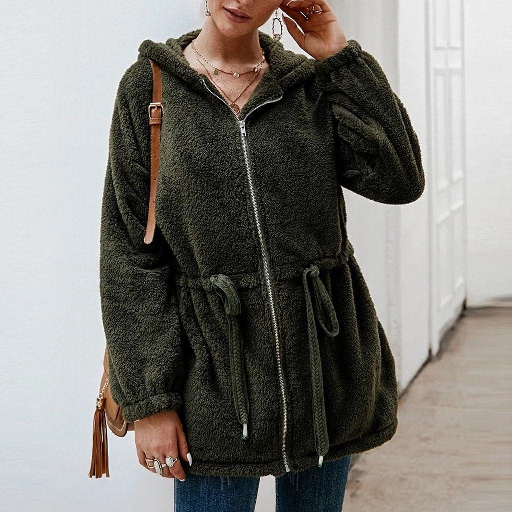 Veste Polaire Épaissie Oversize Femme avec Capuche – Confort Élégant pour l’Hiver