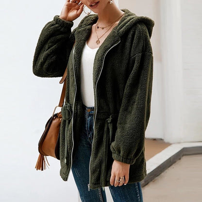 Veste Polaire Épaissie Oversize Femme avec Capuche – Confort Élégant pour l’Hiver