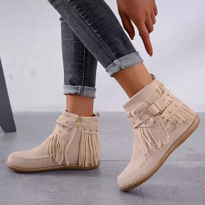 Bottes à franges vintage pour femmes – Style hivernal chaud, élégant et décontracté