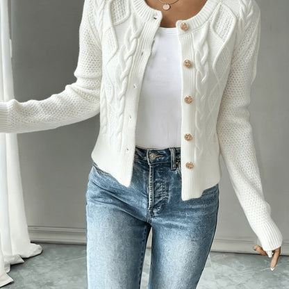 Cárdigan de punto trenzado para mujer con botones - Elegante y suave