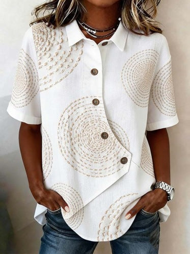 Camicia da donna tinta unita con chiusura asimmetrica e maniche corte