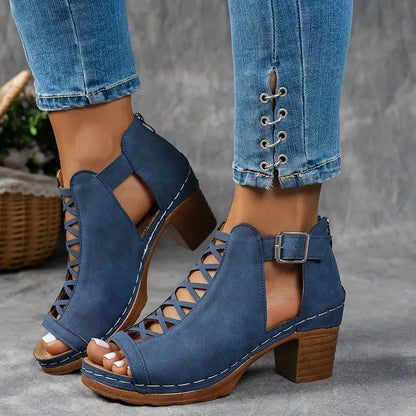 Sandales à boucle ouvertes élégantes hautes femmes – Chaussures d'été légères confortables et premium