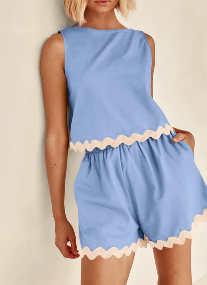Women's Sleeveless Solid Shorts Set - Light and Casual