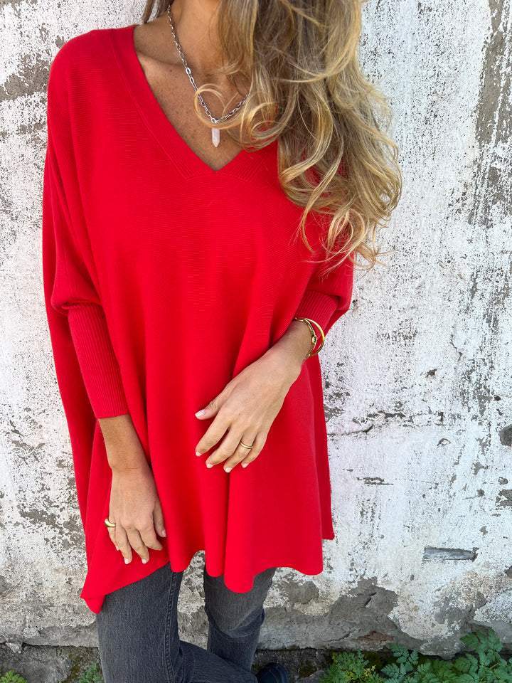 Pull Femme Oversize À Col V Tricoté en Noir
