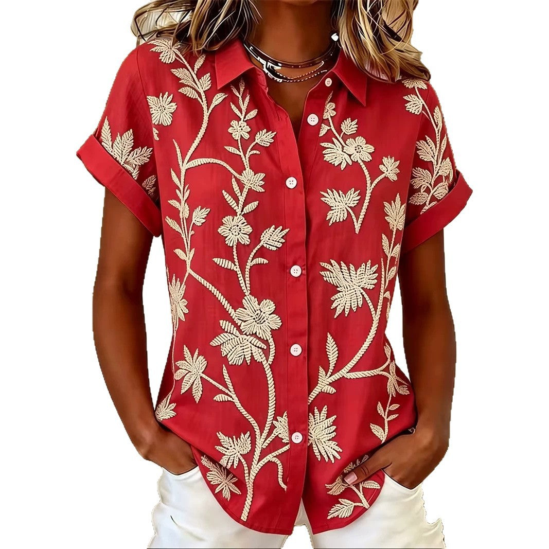 Chemisier femme imprimé floral manches courtes élégant