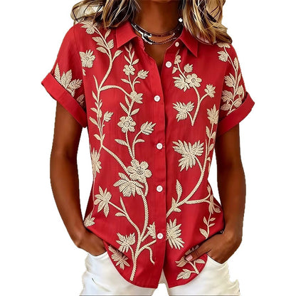 Chemisier femme imprimé floral manches courtes élégant