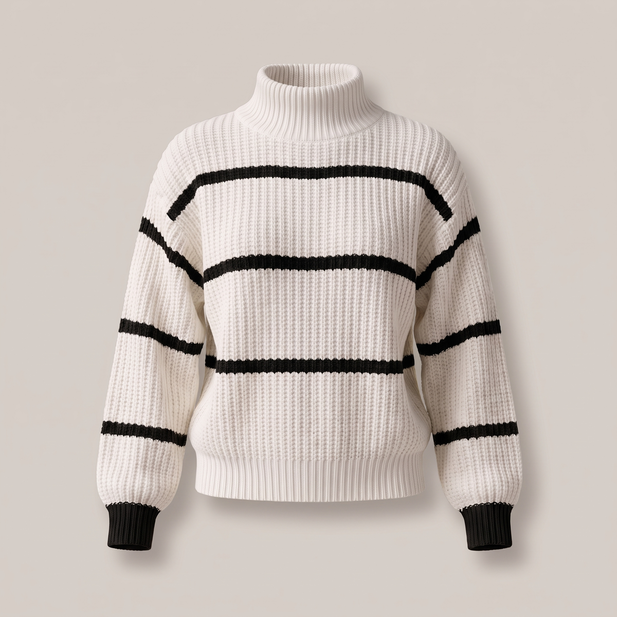 Stribet sweater med ståkrave til kvinder - Blød og moderne