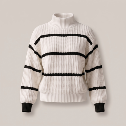 Stribet sweater med ståkrave til kvinder - Blød og moderne