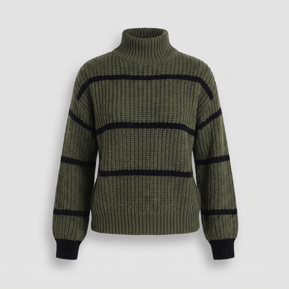 Stribet sweater med ståkrave til kvinder - Blød og moderne